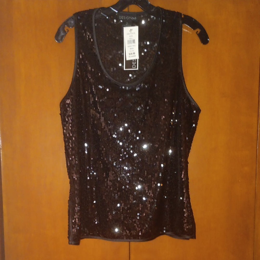 Design History Black Sequin Tank Top